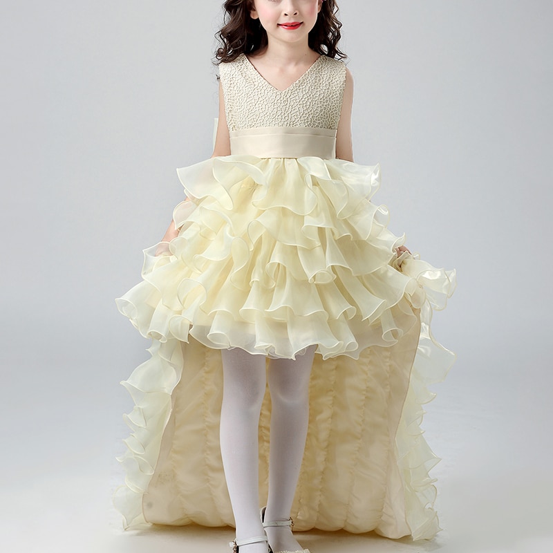 Girl's dress Evening tuxedo dinner dress sleeveless train princess dress floor-length floral decoration detach BX2080