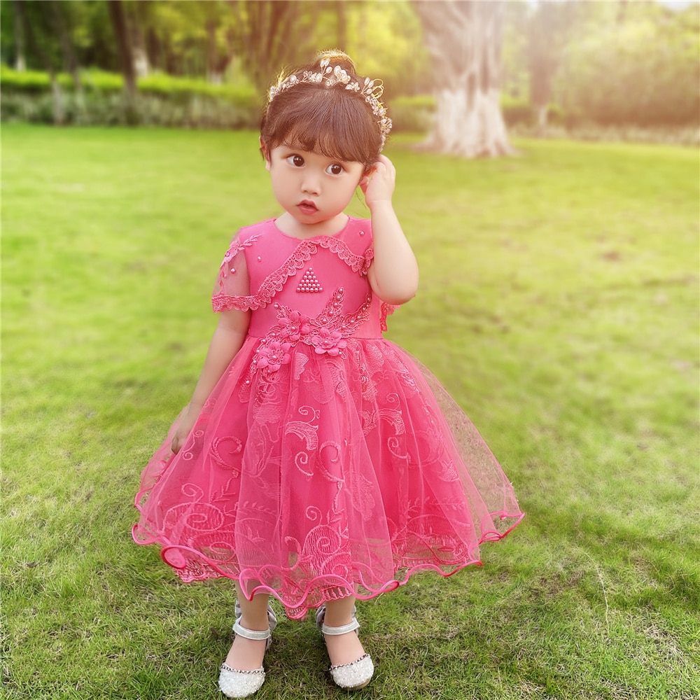 Hot Selling Cotton Lining Lace Infant Dresses 2022 New Style Baby Dress For 1 Year Girl Birthday Formal Toddler Princess Gowns