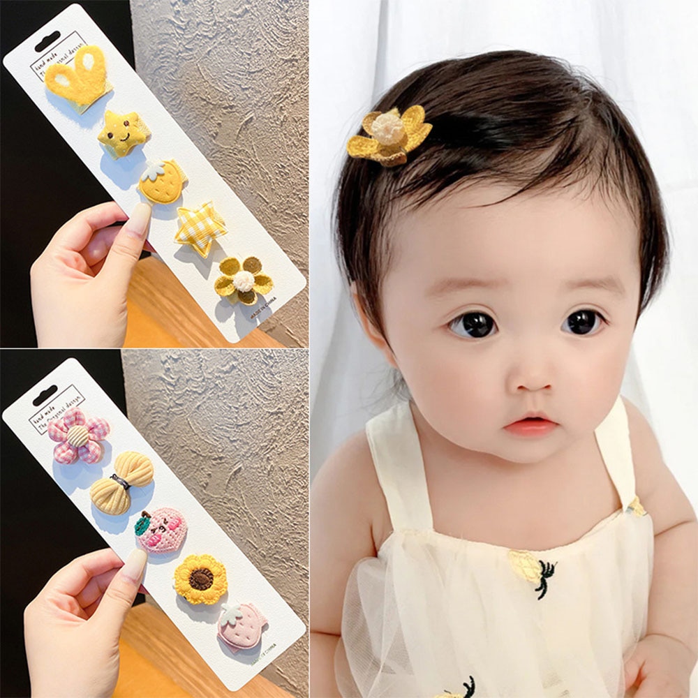 Five Pieces of Full Cloth Baby Hair Clip Harmless Hair Headwear Baby Bangs Hair Clip Children's Hair Accessories
