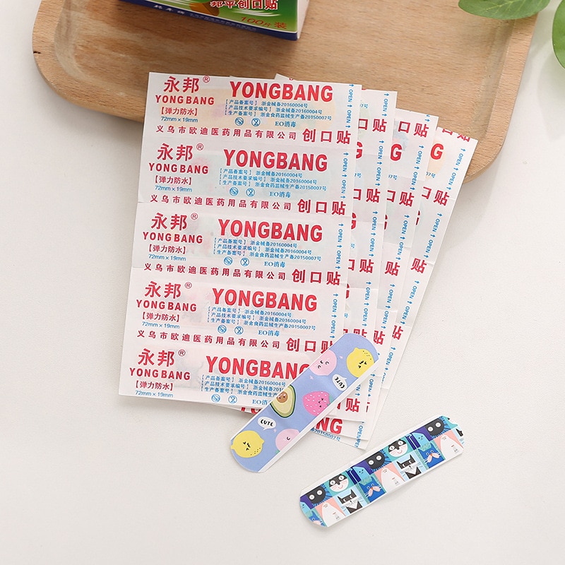 100pcs Cute Cartoon Baby Bandage Children Wound Sticker Dressing Band Aid Bandages Waterproof Breathable Adhesive Plaster