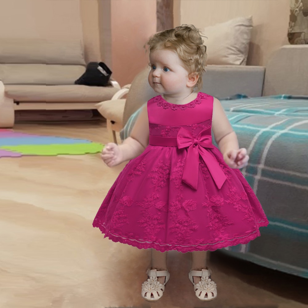 Mid-Calf Cotton Lining Infant Dresses Lace 2023 New Arrival Red Baby Dress for 1st Girl Birthday Party Gowns Toddler Robe Fille