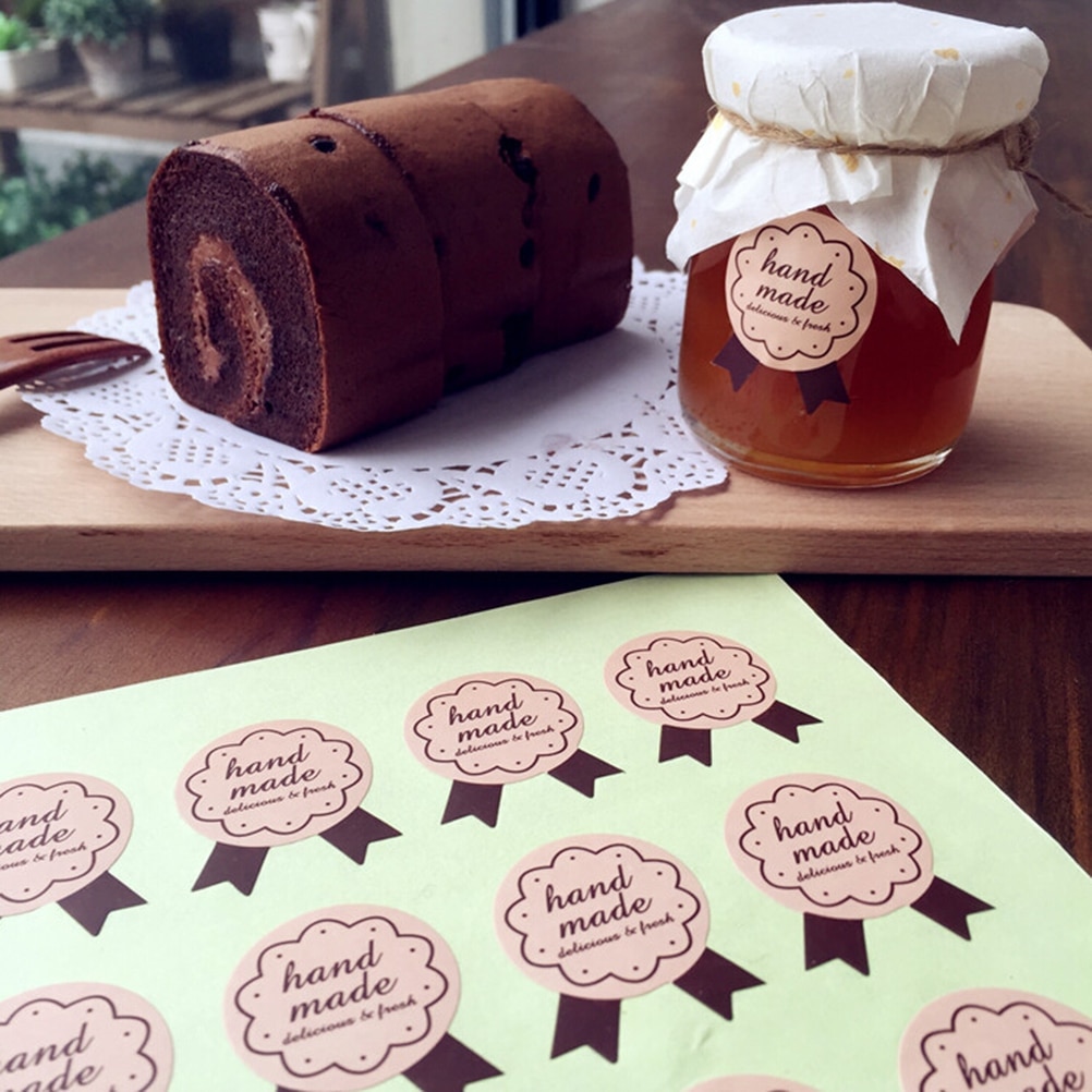 15Pcs HandMade Pink Medal Shape Seal Sticker baking package paper tags label