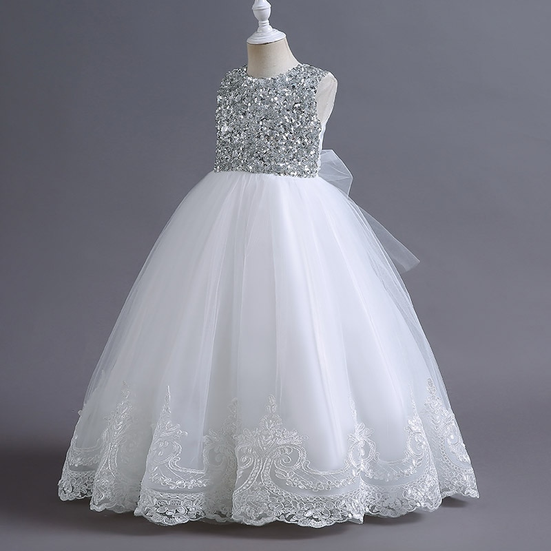 Children Sleeveless Christmas Long Princess Costume Splicing Sequins Elegant Party Dresses For Girls Clothes Kids Vestidos 3-10Y