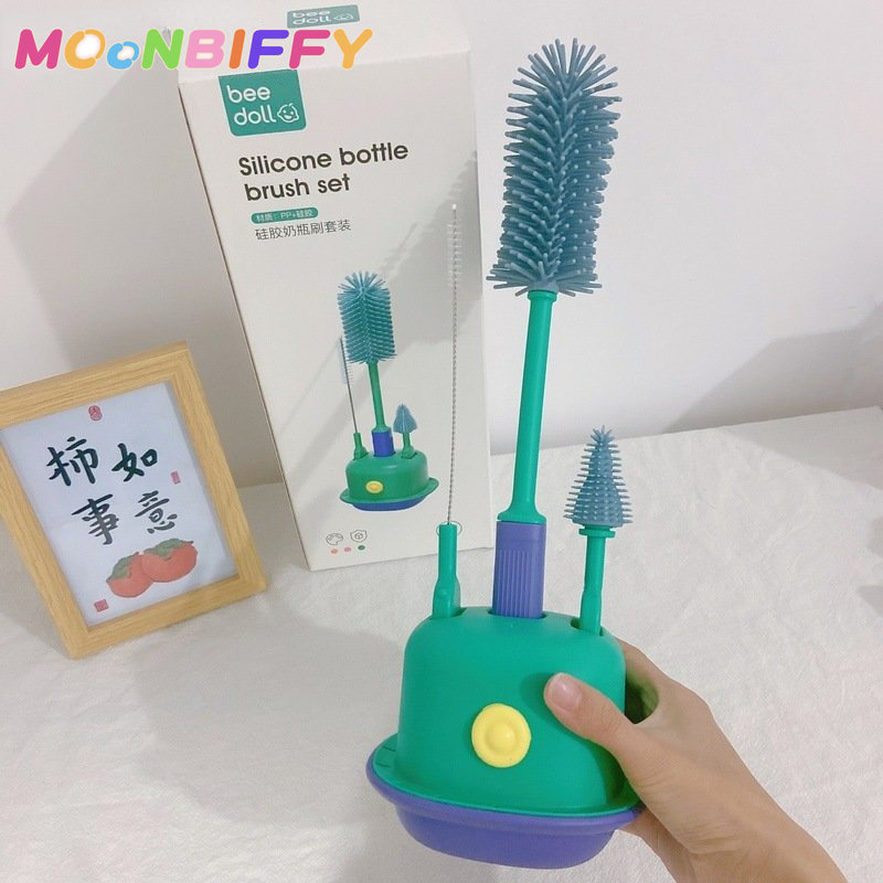 Silicone Bottle Baby Bottle Cleaning Brush Silicone Set Rotating Degree Nipple Cup Bottle Cleaning Brush Water Cup Clear