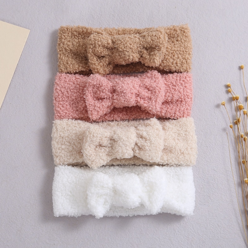 Kids Hair Band Baby Bowknot Nylon Elastic Headwear Lamb Fleece Baby Headband Baby's Windproof Warm Winter Headband Kids Hea