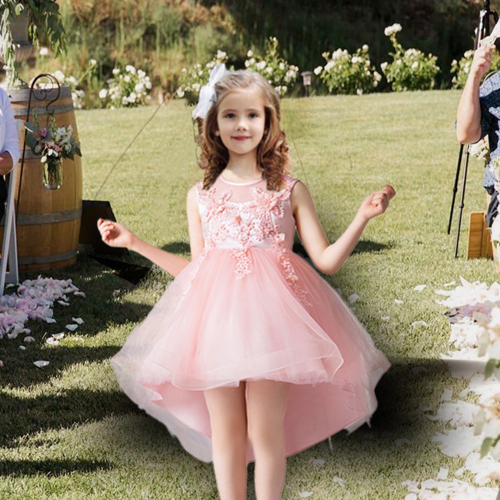 2023 New Arrival 3-10 Years Child Party Dress Birthday Lace Appliques Flowers Girl Evening Gowns Cute Princess Dress for Girls