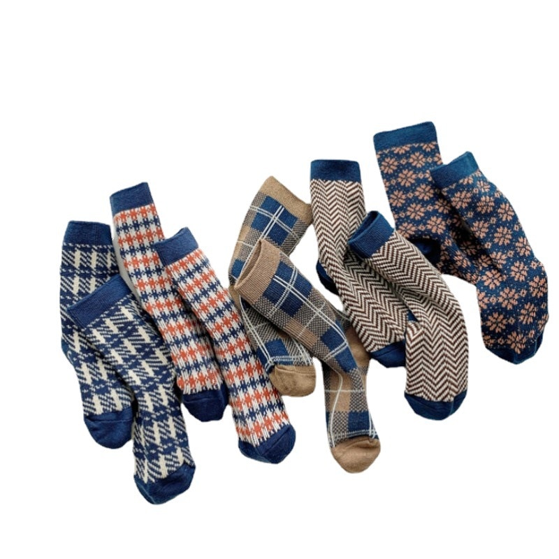 5 Pairs/lot Children Cotton Boys Girls Socks Cute Plaid Pattern Baby Socks Autumn Winter Warm Sport Socks for 3-12Y Kids