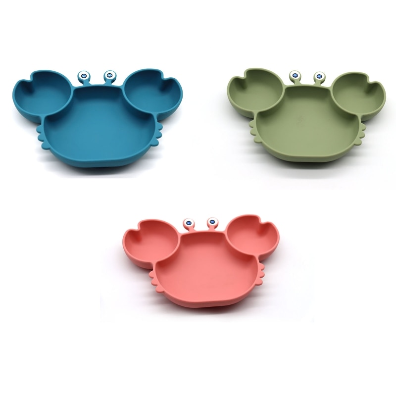 Cartoon Crab Baby Suction Bowl Divided Dinner Plate Infants Learning Feeding Dish Soft Silicone Bowl for Newborn Gifts