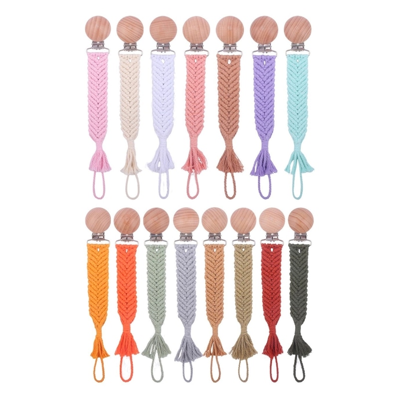 Wooden Pacifier Clip for Girl Babies Boys Cotton Chain Holder Teether with Clips
