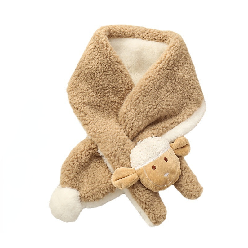 Boys Girls Scarf For Kids Thicken Fleece Warm Autumn Winter Neck Warmer Cute Lamb Soft Neckerchief Children Fur Scarf Baby Gift