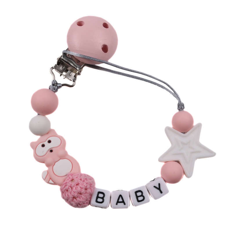 NEW Personalised Name Baby Teether Bracelet Food Grade Chew Nurse Toy Teething Necklace Pacifier Clip With Name Baby Shower Gift