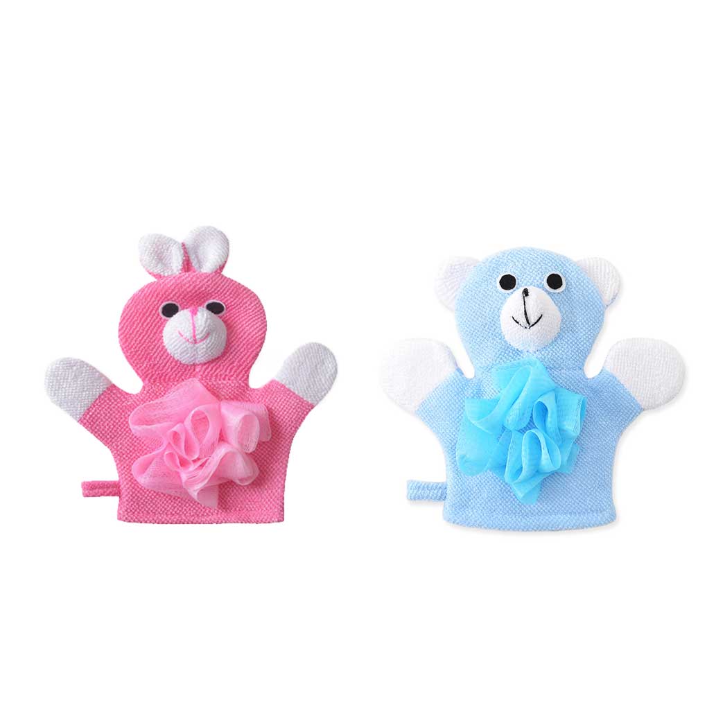 2 Pieces Baby Bath Glove Towel Comfortable Sponge Showering Gloves Accessory for Household Bathroom Shower Room Blue