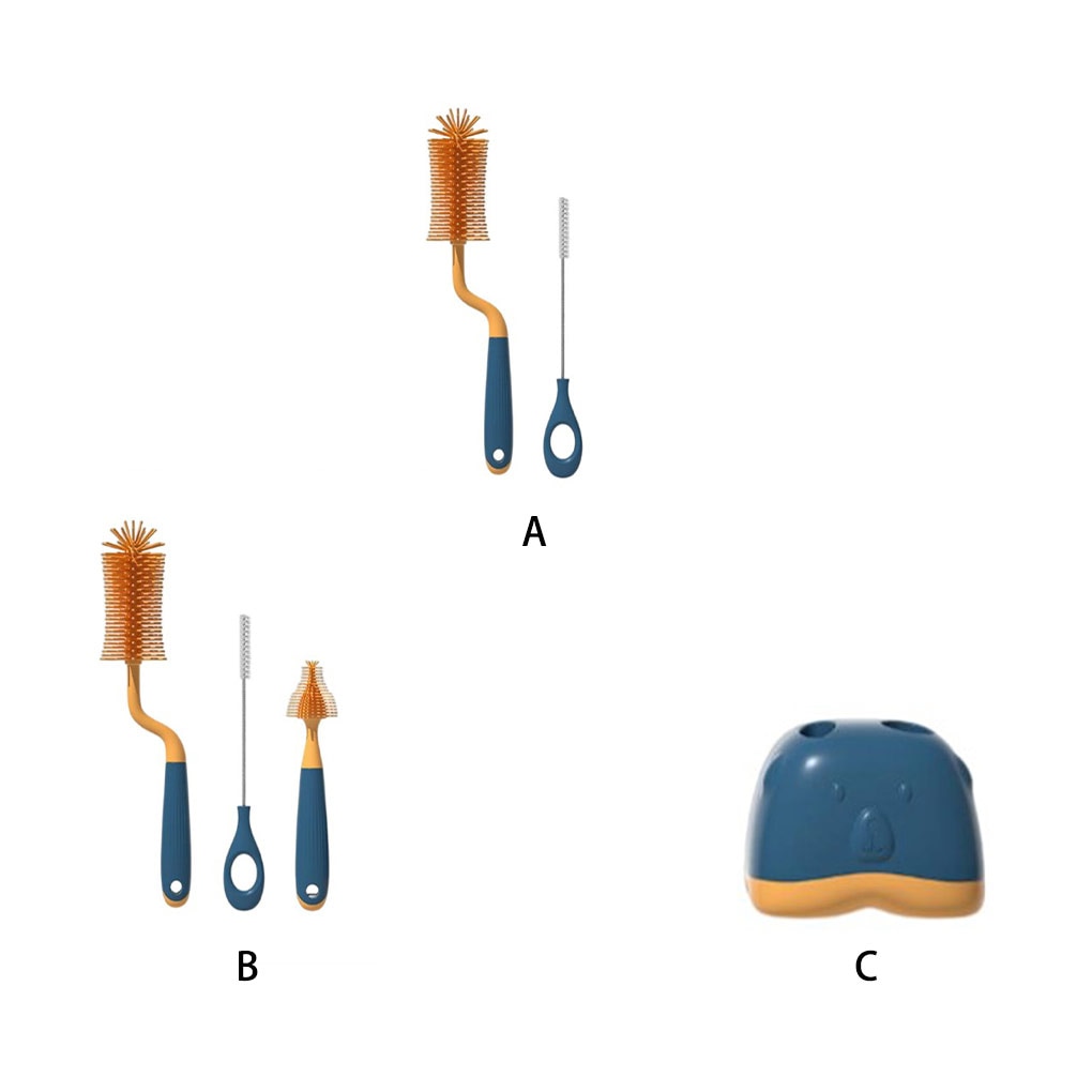 Baby Bottle Brushes Set Rotation Designed Cleaning Tools Multifunctional Effortless Washing Kit Rotating Handle/3PCS