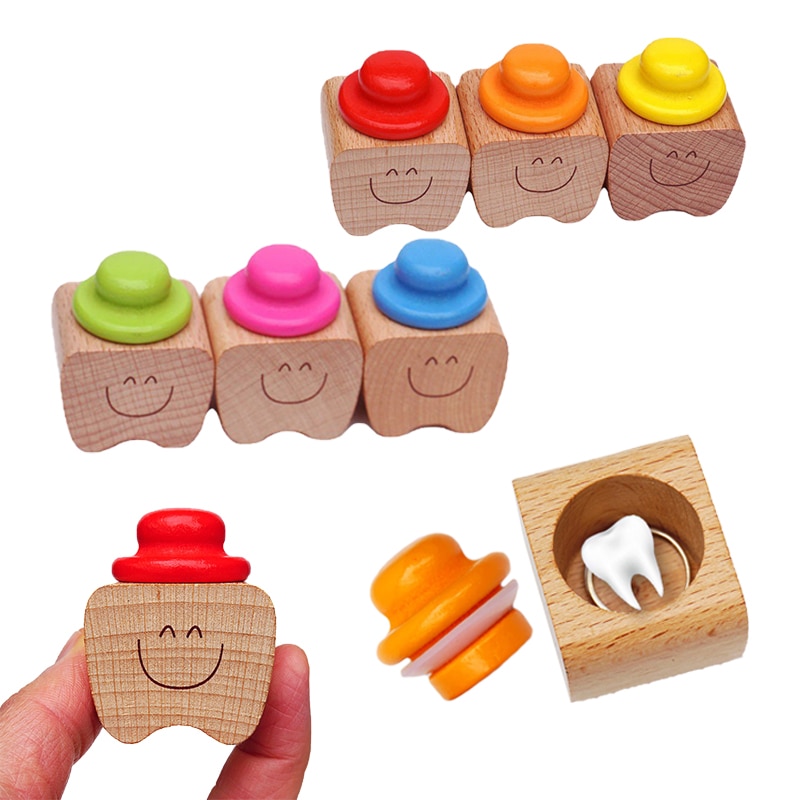 Baby Wood Tooth Box Organizer Milk Teeth Storage Collect Teeth Umbilica Save Gifts Baby Souvenir Gifts for Children Keepsake