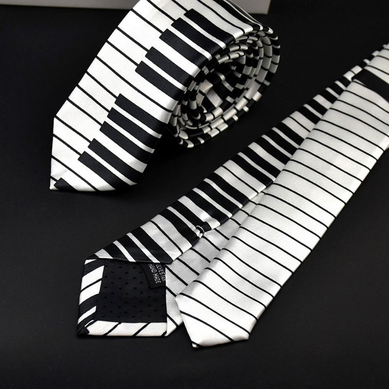 New Men's Black & White Piano Keyboard Necktie Tie Classic Slim Skinny Music Tie