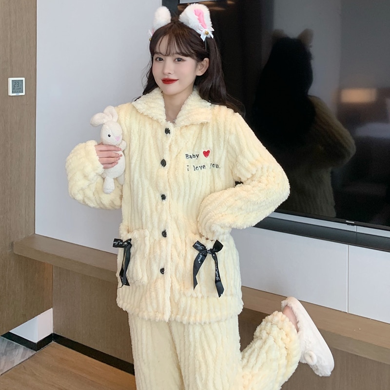 Winter Pajamas Women's Flannel Thickening Warm Pajamas Fashion Trend Luxury Cute Homewear Kawaii Pajamas Set
