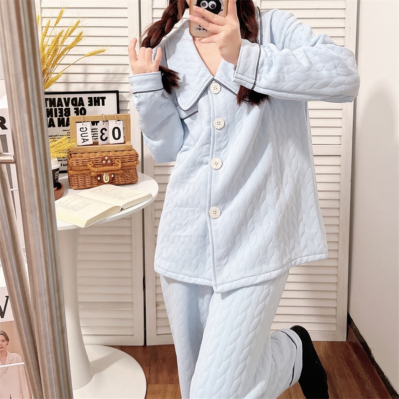 Pajamas Women's Winter New Thickened Plus Size Plus Velvet Loose and Warm Can Go Out Home Clothes Double-sided Velvet Suit