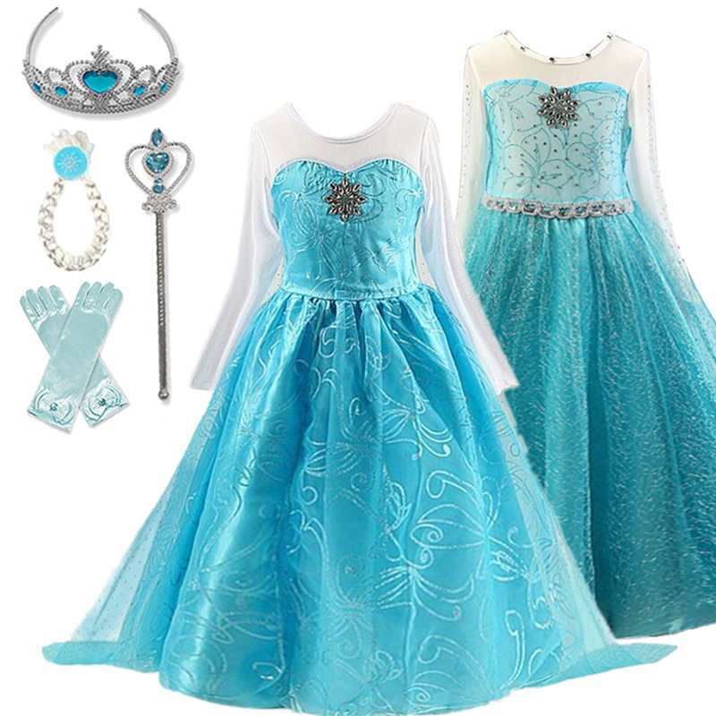 Fantasia Girl Evening Party Cosplay Princess Dress Fall/Winter Long Sleeve Halloween Costume Children Birthday Disfraz Clothes