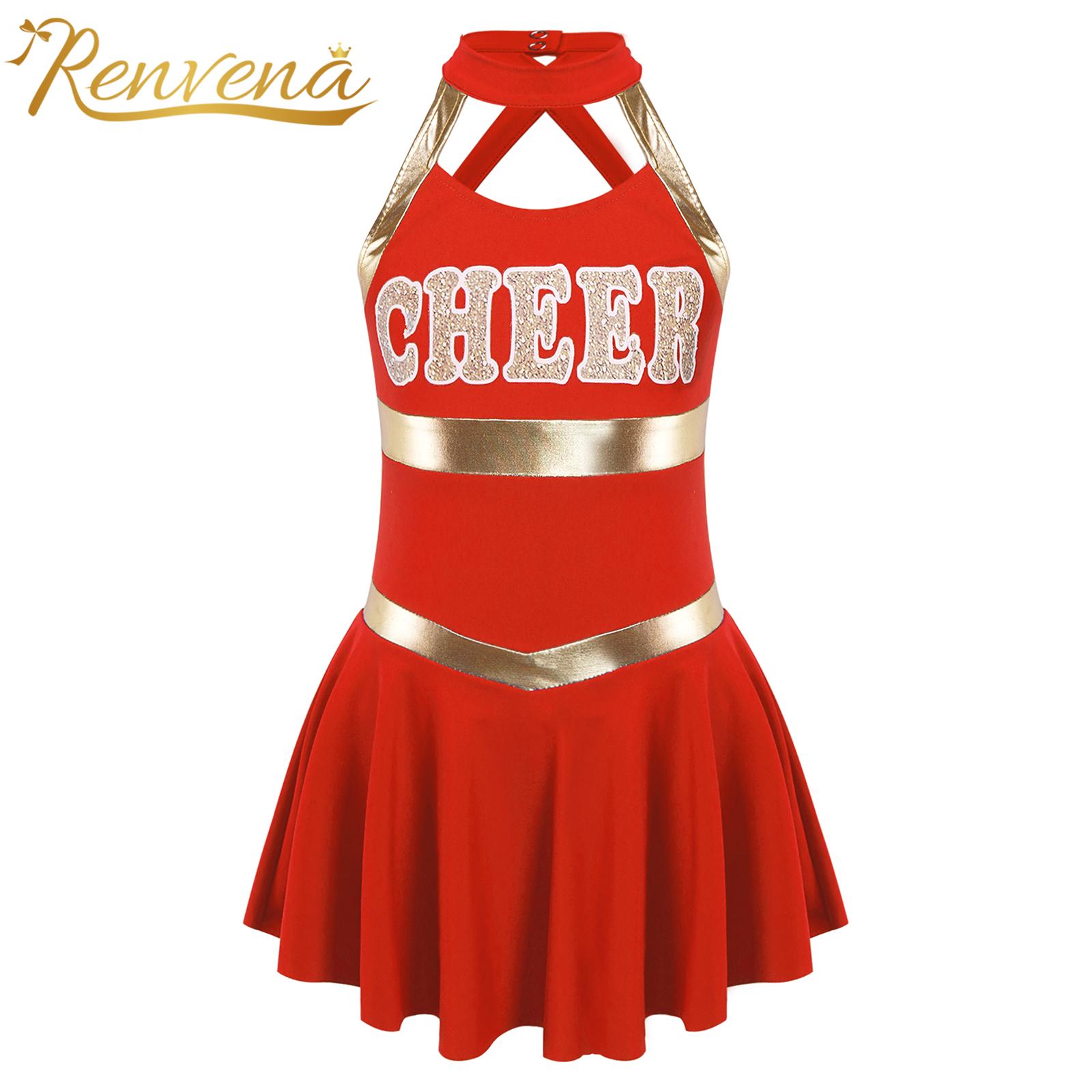 Kids Girls Cosplay Costumes Cheerleading Uniform Dress Sleeveless Letter Printed Cheerleader Costume Stage Performance Dancewear