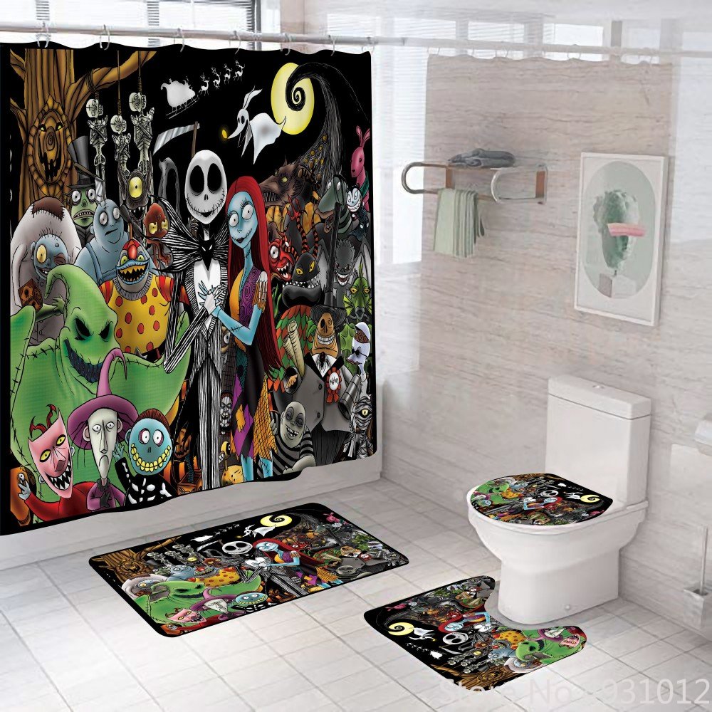 Disney Nightmares Before Christmas Shower Curtain Set 4pcs For Bathroom Waterproof Jack and Sally Bath Curtains Home Decoration