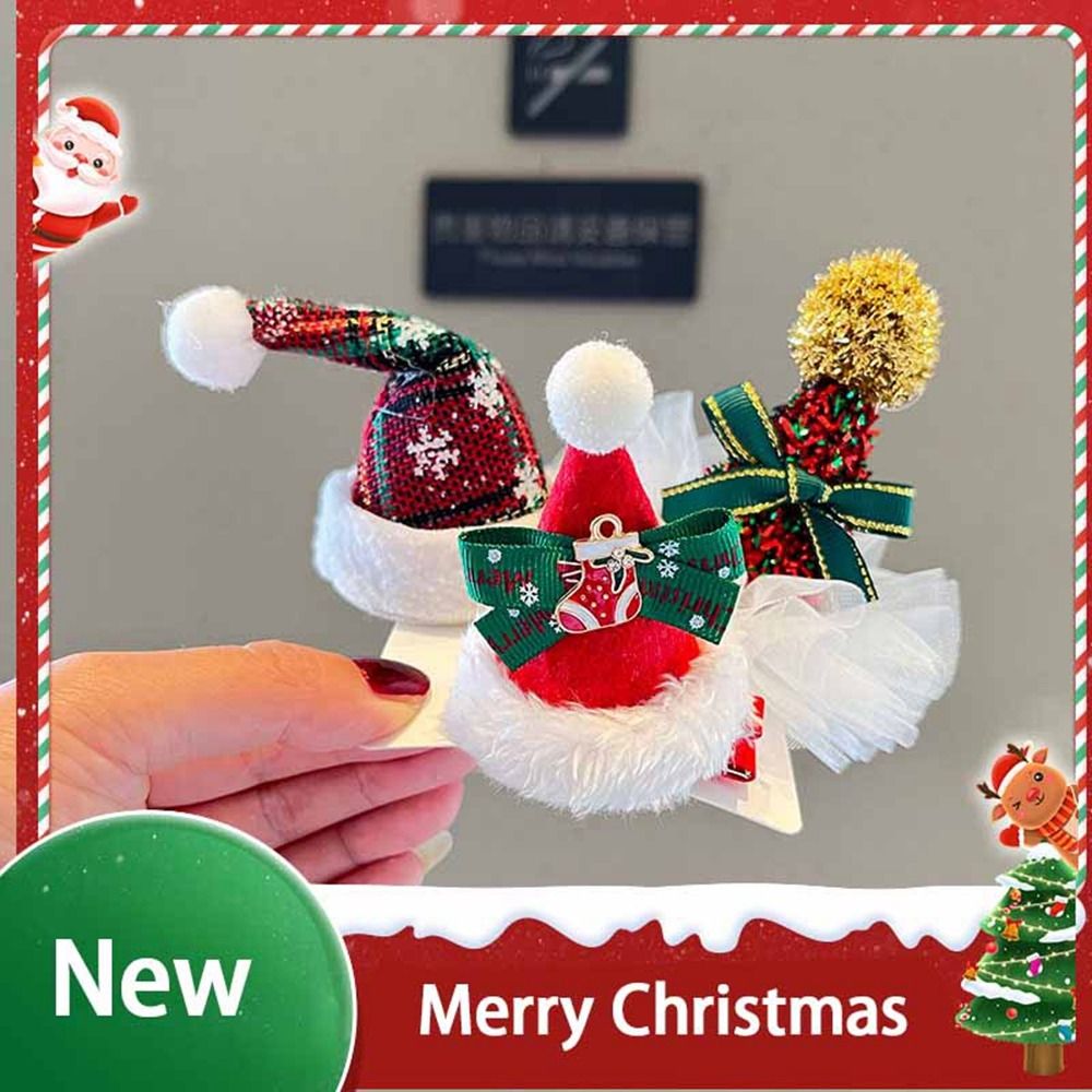 Christmas Hat Hair Clips for Girls Cute Bowknot Red Hairpins Christmas Party Antler Christmas Costume Hair Accessories