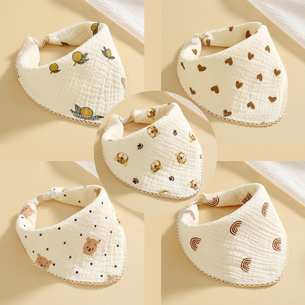 10pcs/lot Baby Bibs and Burps Cartoon Lace Handkerchief Cotton Six Layers Gauze Square Towel Baby Face Towel