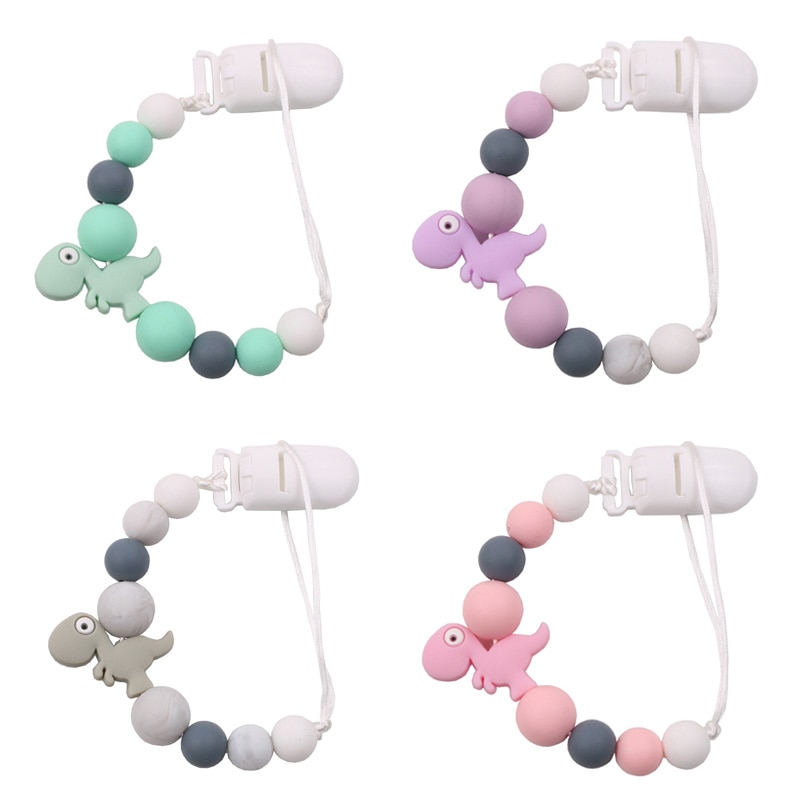 Cute Silicone Baby Pacifier Chain Clip Dinosaur Soother Leash Strap Nipple Holder For Infant Teether Gifts