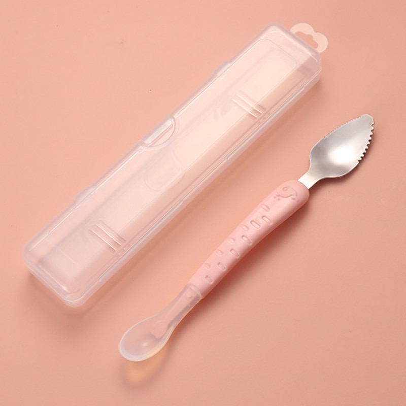 2022 Baby Scraper Apple Puree Spoon Tableware Supplement Food Scraping Mud Double-Headed Stainless Steel Kids Fruit Puree Tools