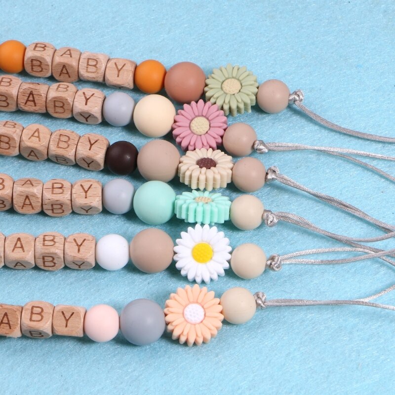 Babies Pacifier Clips Handmade Crochet Beads Woods Beads Leash Fit Most Pacifier H055