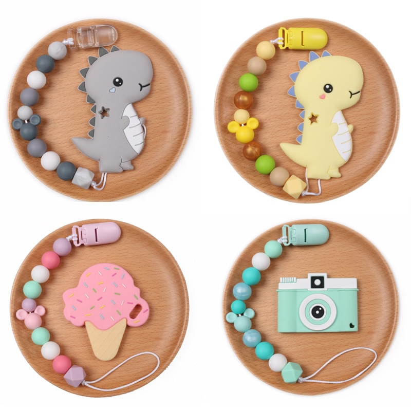 Baby Silicone Pacifier Clip Chain Cute Animal Teether Chains Infant Molar Dummy Holder Safe Nipple Clips Handmade Gifts