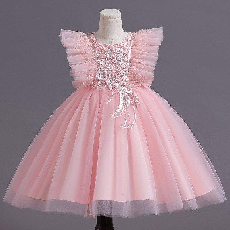 3-12 Years Long Girls Dresses A-line Sleeveless Kids Vestidos Ivory Pink Lace Flower 3 4 6 8 10 12 Years Kids Clothes OGF214423