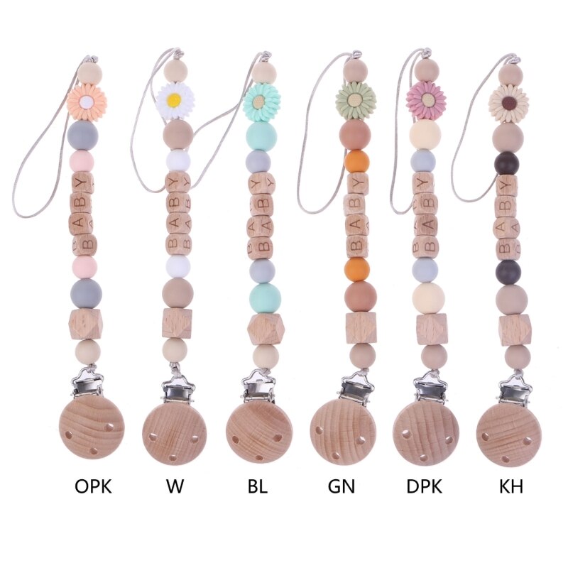Babies Pacifier Clips Handmade Crochet Beads Woods Beads Leash Fits Most Pacifier Cartoon Pacifier Chain for for Babies
