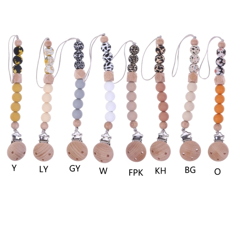 Printed Bead Pacifier Clip Infant Anti-Drop Teether Baby Oral Product Soother Chain Dummy Clip Pacifier Accessories