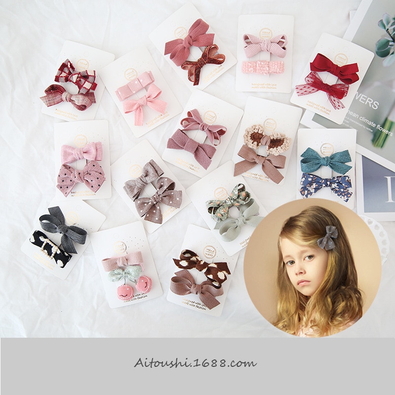 1 Pair Ins Korean Hairpin for Baby Girl Solid Color Big Bows Pot Hair Clip Fabric Plush Hair Pin Little Girl Hair Accessories