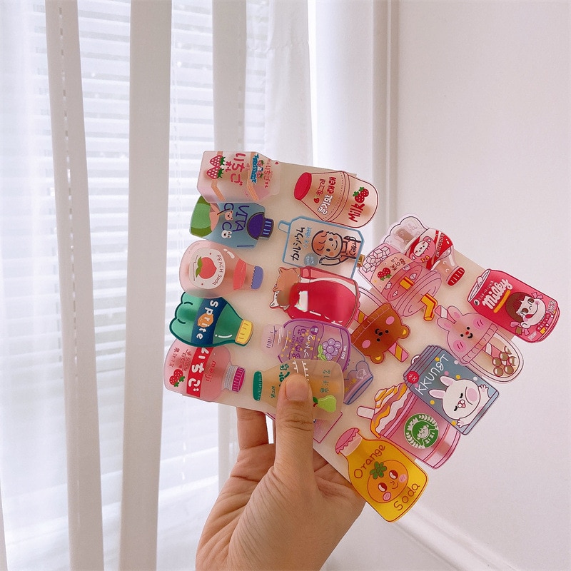 10pcs/set Korean Kids Kawaii Cartoon Animal Drink Bottle Hairpins Girls Acrylic Barrettes Kids Headwear Hair Accessories