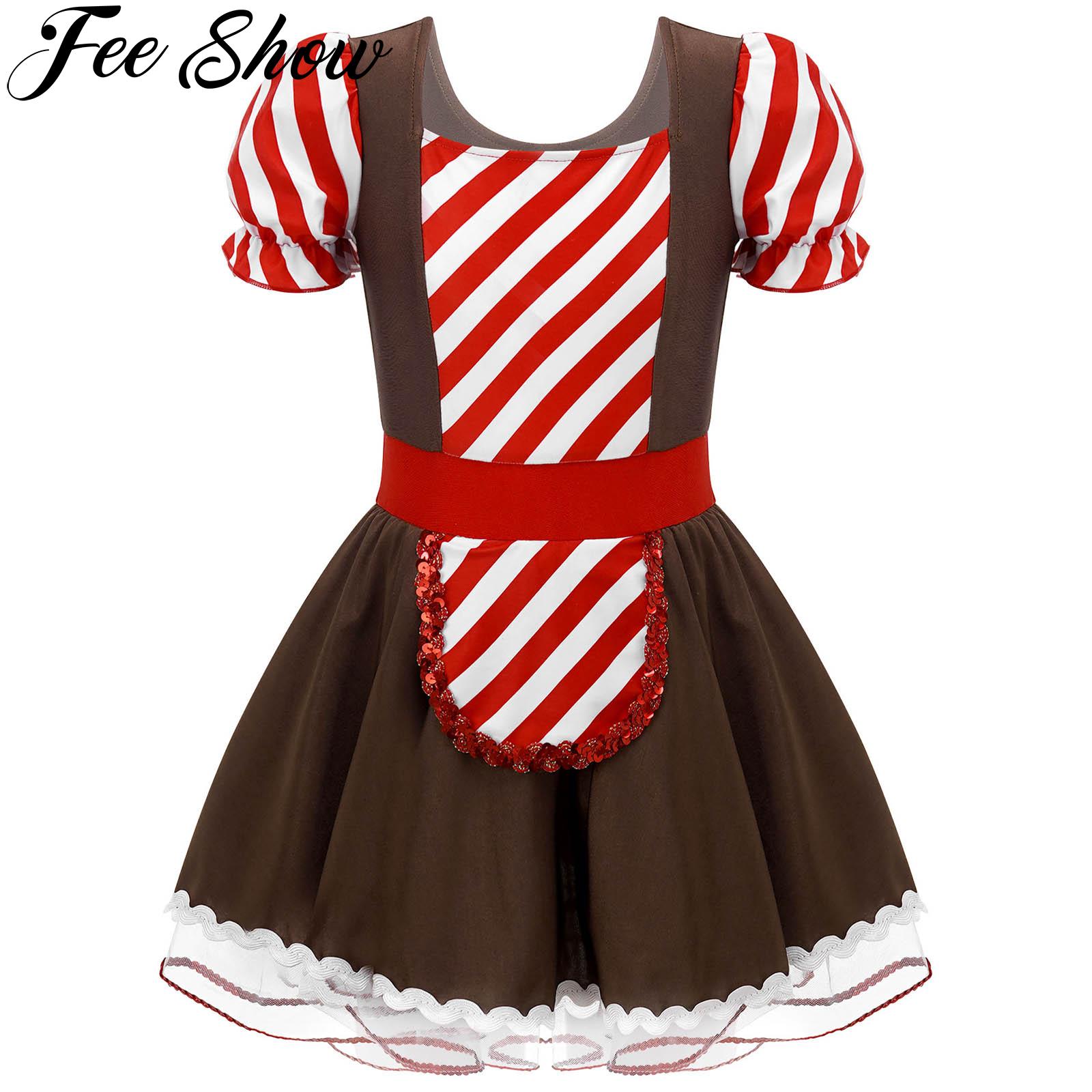 Kids Gingerbread Girl Costume Christmas Halloween Cosplay Dress Cookie Carnival Party Role Play Dress Up Stage Performance