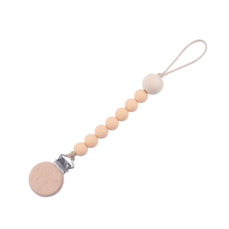 Baby Pacifier Chain Wooden Handmade Chain Silicone Wooden Plastic Clip Baby Nipple Clips Teether Necklace Baby Chew Accessories