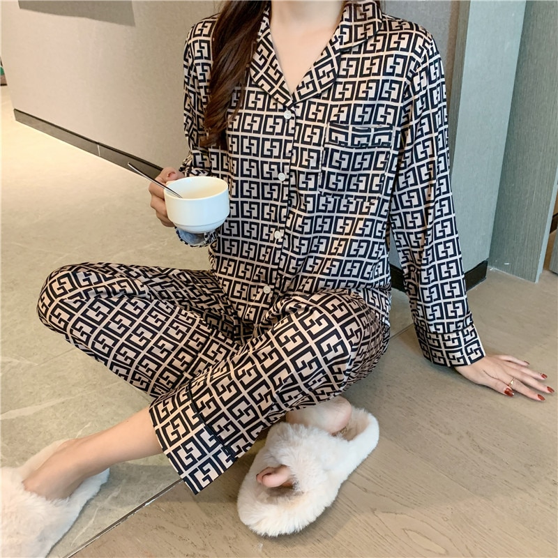 Silk Pajamas Women's Summer Long Sleeve Trousers Two-piece Set Fashionable Wearable Ladies Thin Casual Homewear Suit Sexy P