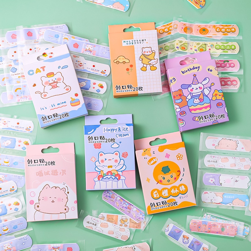 20pcs/box Kawaii Medical Strips Plasters for Children Breathable Band Aid Wound Dressing Patch Adhesive Bandages First Aid Patch