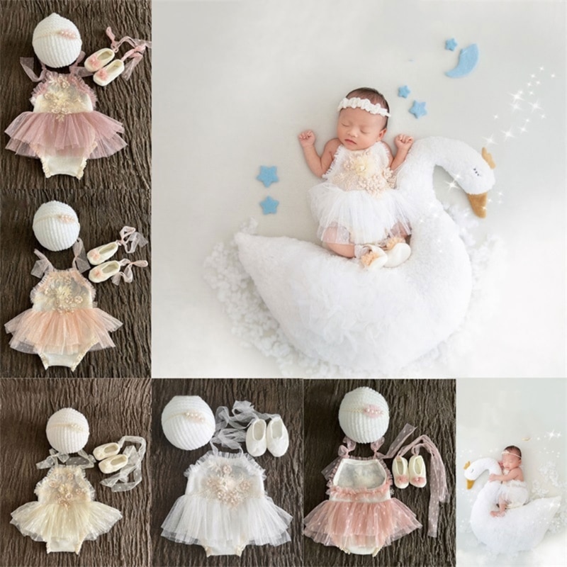 Baby Newborn Photography Props Girl Lace Princess Dress Outfit Romper Photo Clothing Headband Shoes Accessories