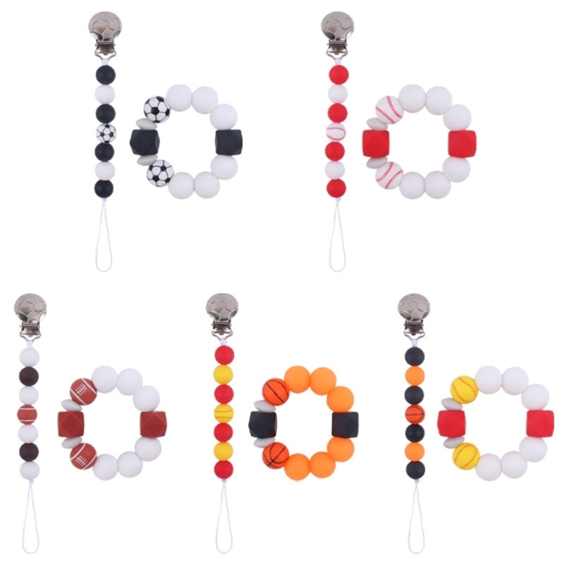 Cartoon Teething Bracelet Bead Pacifier Clips Silicone Chewing Holder Newborn Soother Chains Nipple Holder for Babies