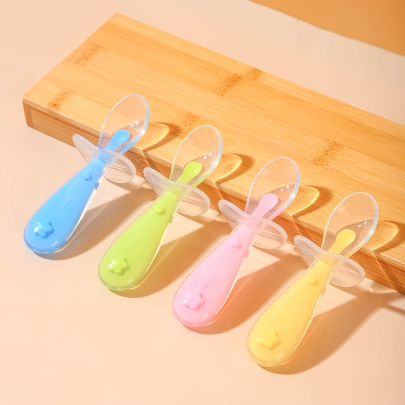 Baby Soft Silicone Spoon with Suction Baby Self Feeding Spoon Children Baby Food Feeding Tool Short Baby Spoon Training Utensils