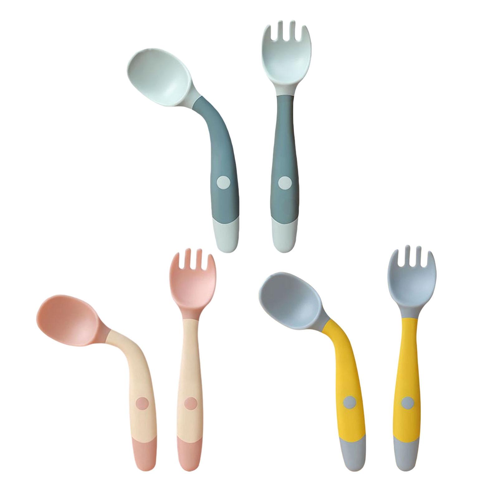 Baby Spoons and Forks Set Angle Head Lightweight Holding Utensils for Birthday Christams Gift NIN668