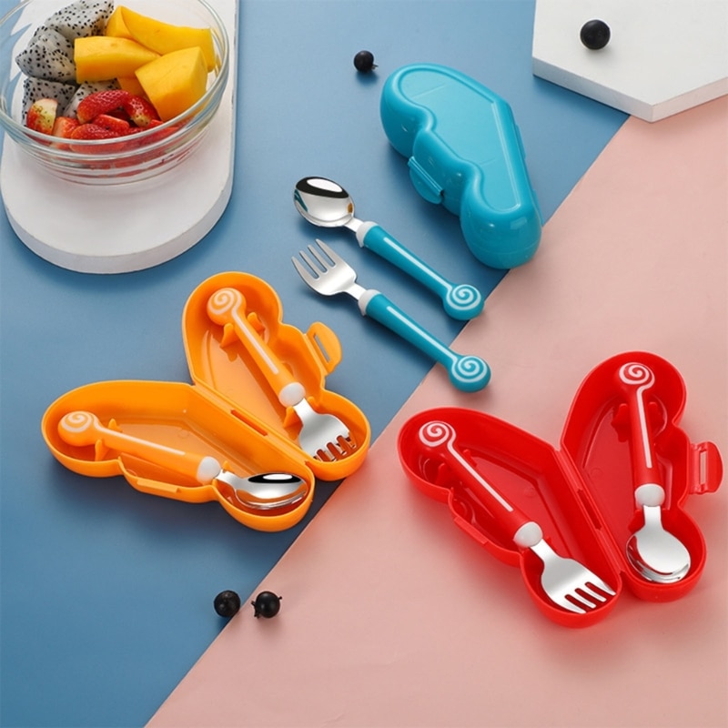 Cute Babies Fork & Spoon Set Infant Silicone Training Utensils for Babies-Led