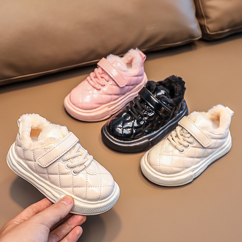 New Children Warm Cotton Shoes Boys Girls Fashion Glossy Upper Snow Boots Baby Waterproof Soft Comfortable Thicken Cotton Shoes