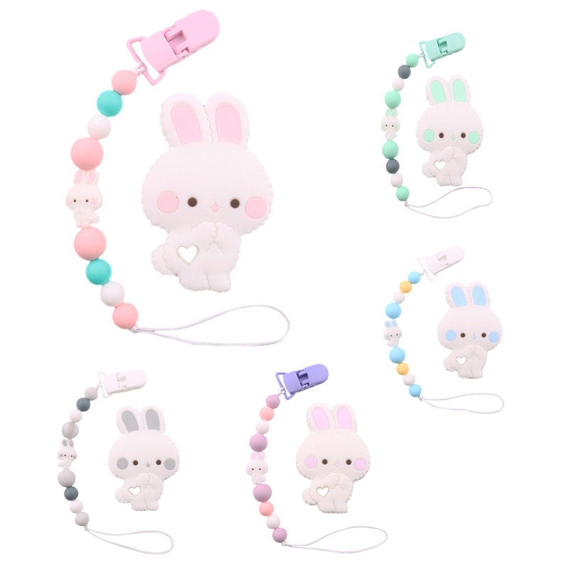 Rabbit Silicone Pacifier Chain Clips Cute Bunny Soother Chains Nipple Holder Baby Teether Teething Shower Gift