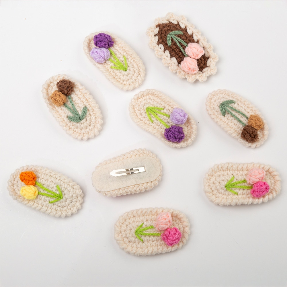 Knitted Wool Hairpins for Girls Crochet Handmade Flower Hair Clips for Kids BB Hair Clips Hairpins Click Clack