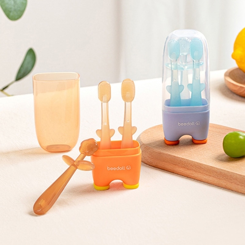 Kids Soft Silicone Training Toothbrush Babies Children Dental Oral Care Tooth Brush Tool Babies Tooth Brush Set 2 Color