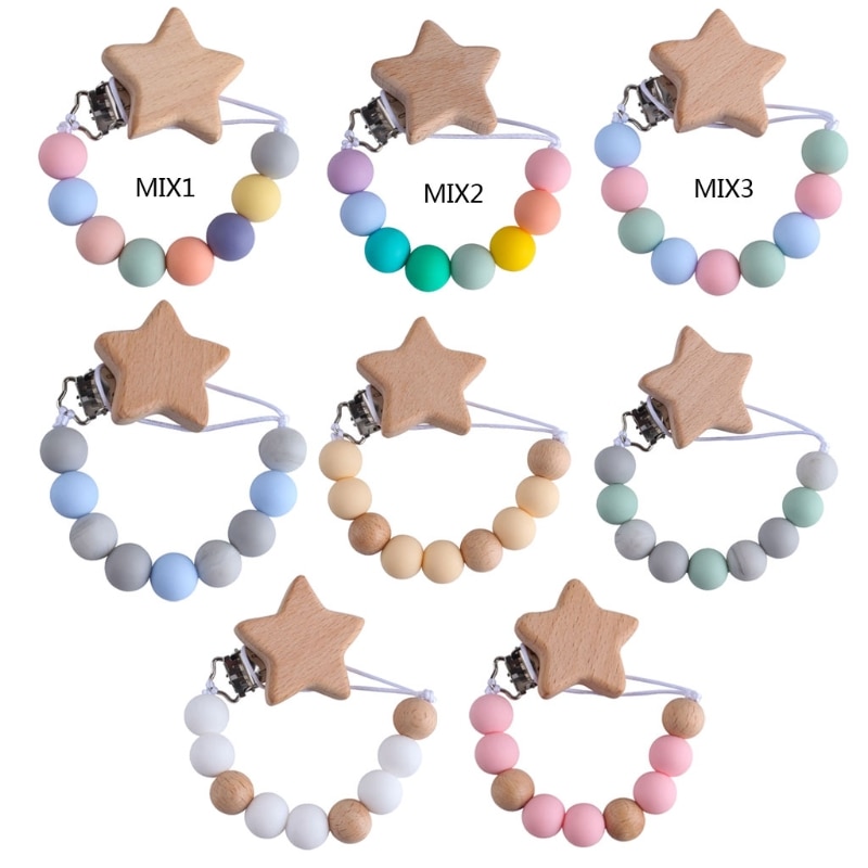 Baby Wood Beaded Pacifier Clip Silicone Chain Nipple Holder Infant Soother Teether Dummy Holder Nipple Clip