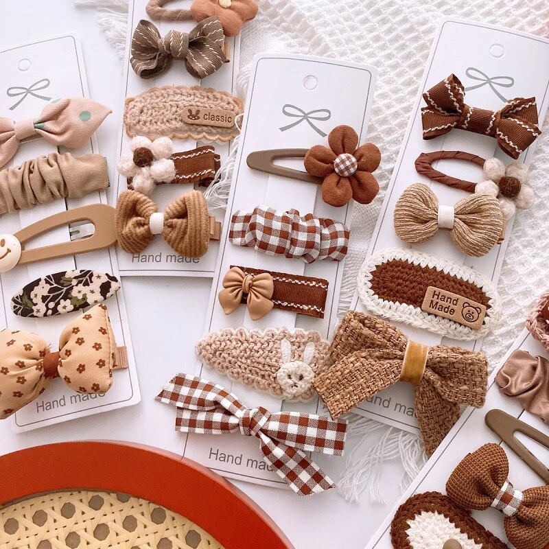 5Pcs/Set Vintage Baby Girl Hairpins Handmade Bow Hair Clips Cute Barrettes For Kids Toddler Hair Accessory